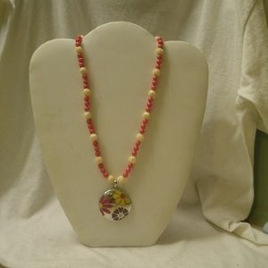 Handmade Enameled Flower Pendant Necklace